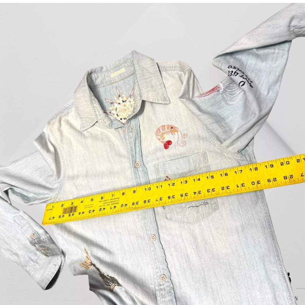 MOTHER Foxy Boxy Buried Treasure Embroidered Shirt Denim Indigo In Blue S Small - Picture 8 of 9